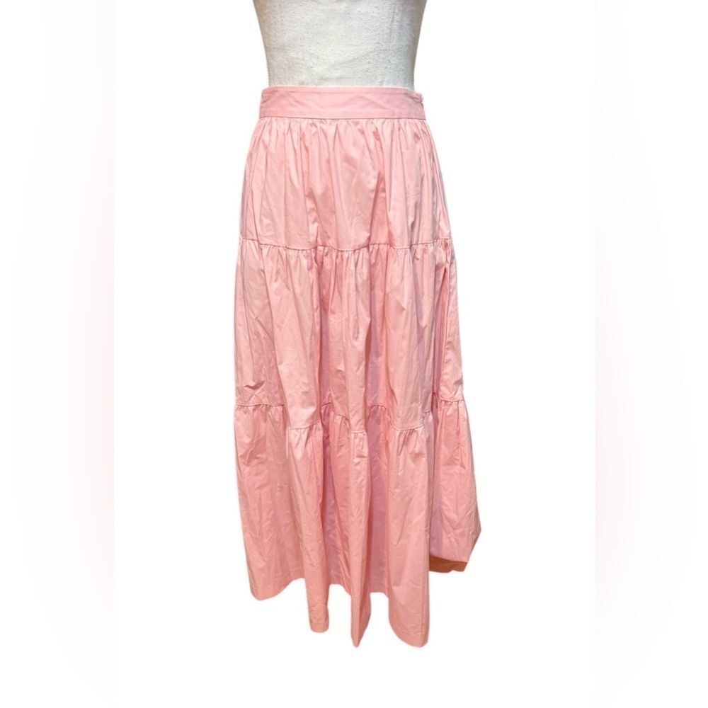 STAUD Sea Tiered Poplin Midi Skirt‎ in light pink size 8